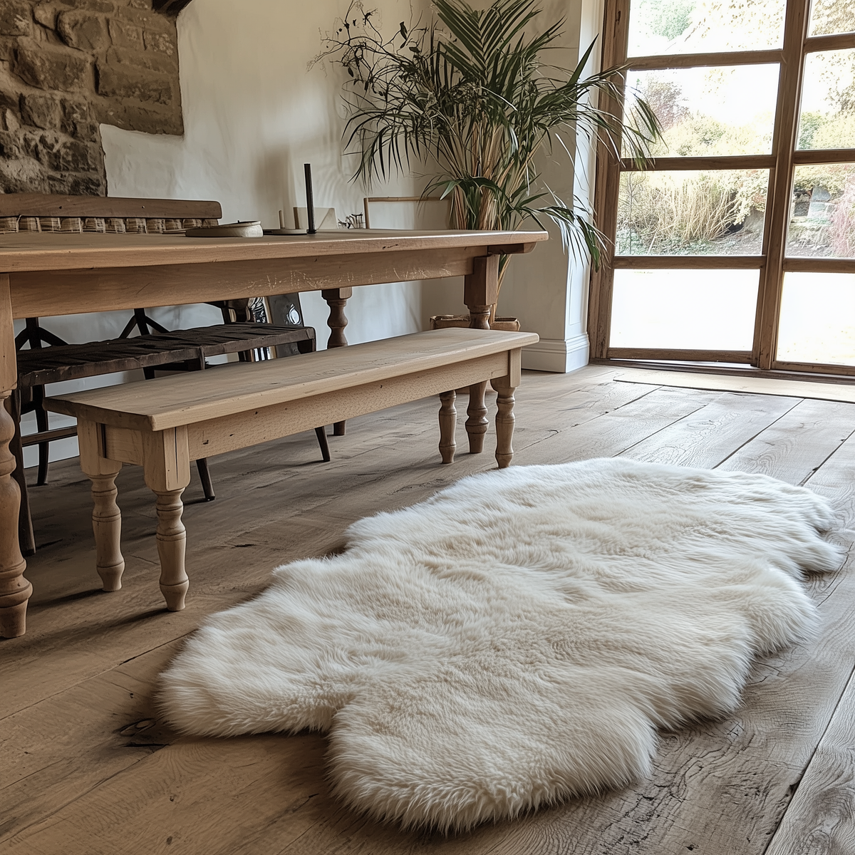 Natural White Quad Premium New Zealand Sheepskin Rug & Throw, W4' x L6'